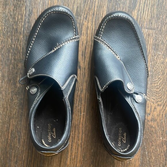 Clarks Collection Black Leather Slip-On Loafers - Picture 1 of 5